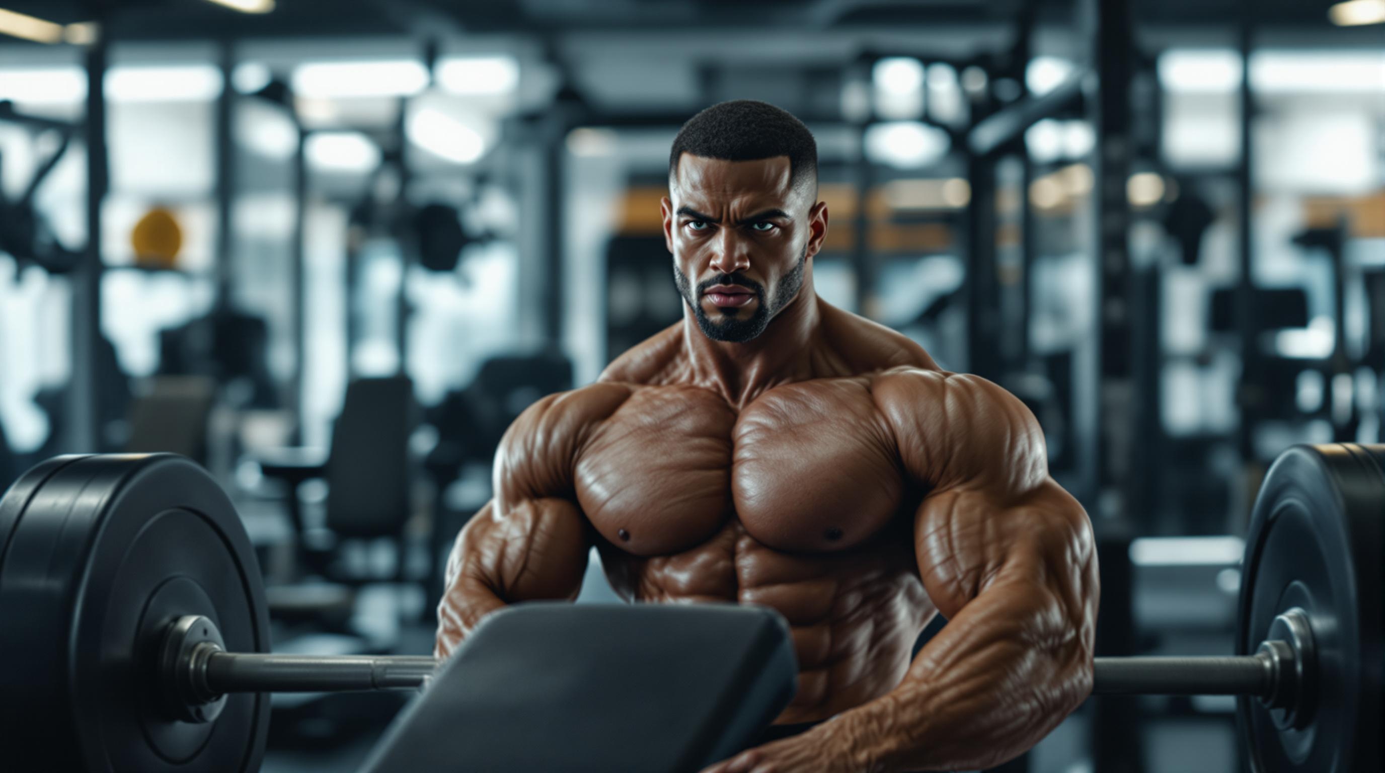 Muscular individuals performing resistance training in a gym setting, highlighting muscle hypertrophy