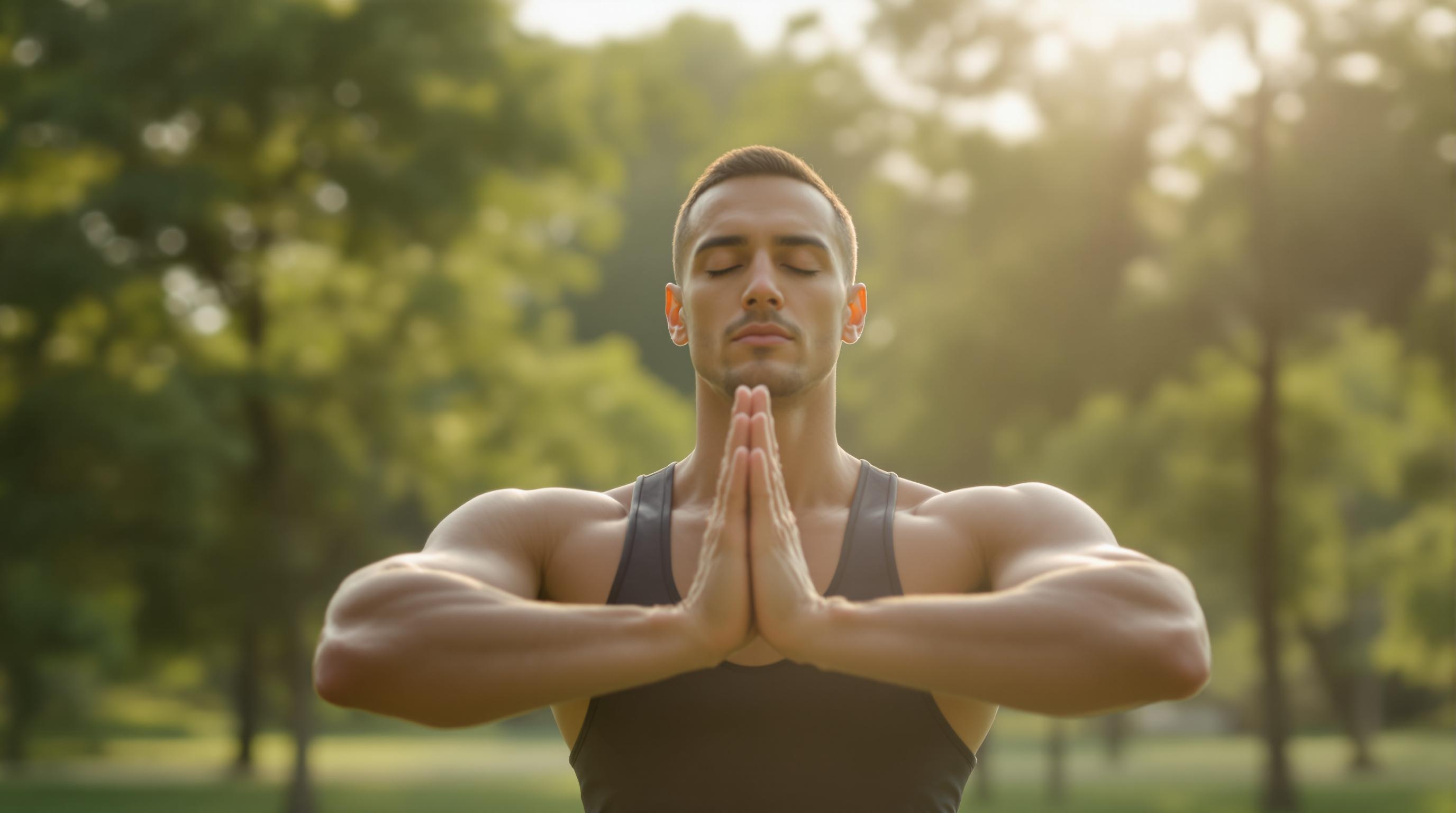 Person practicing mindful stretching outdoors as part of a functional fitness routine.