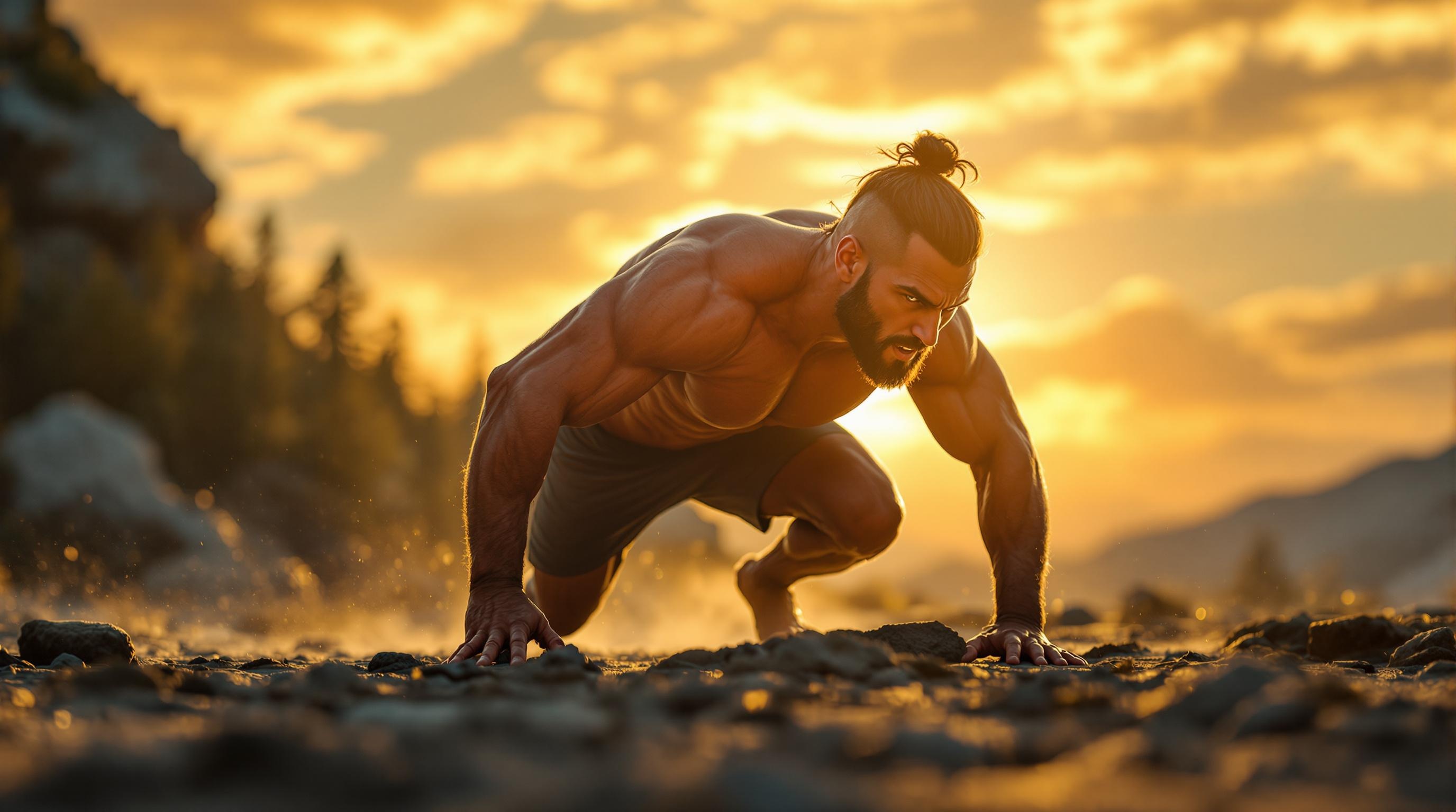 Person performing primal movement exercises outdoors, demonstrating natural, functional motions