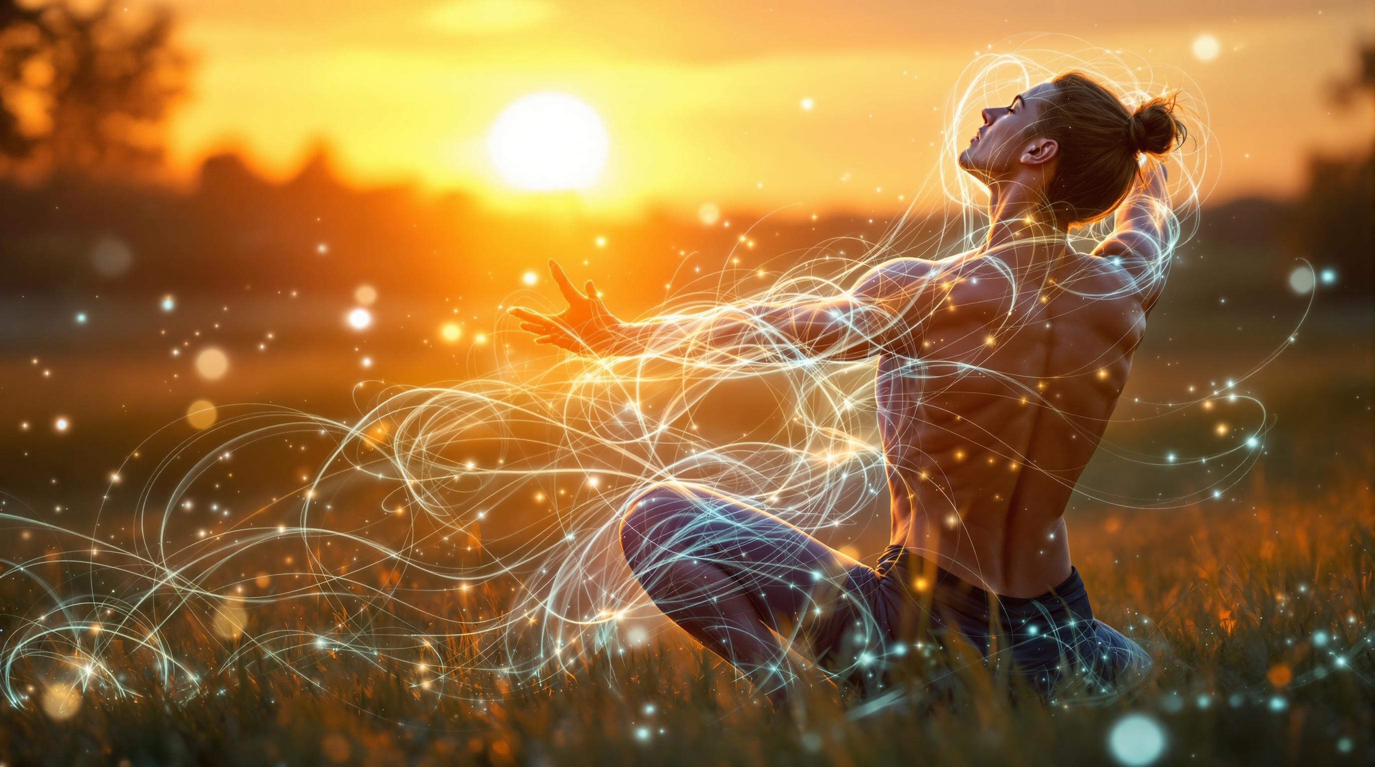 Abstract visualization of quantum particles affecting human fitness