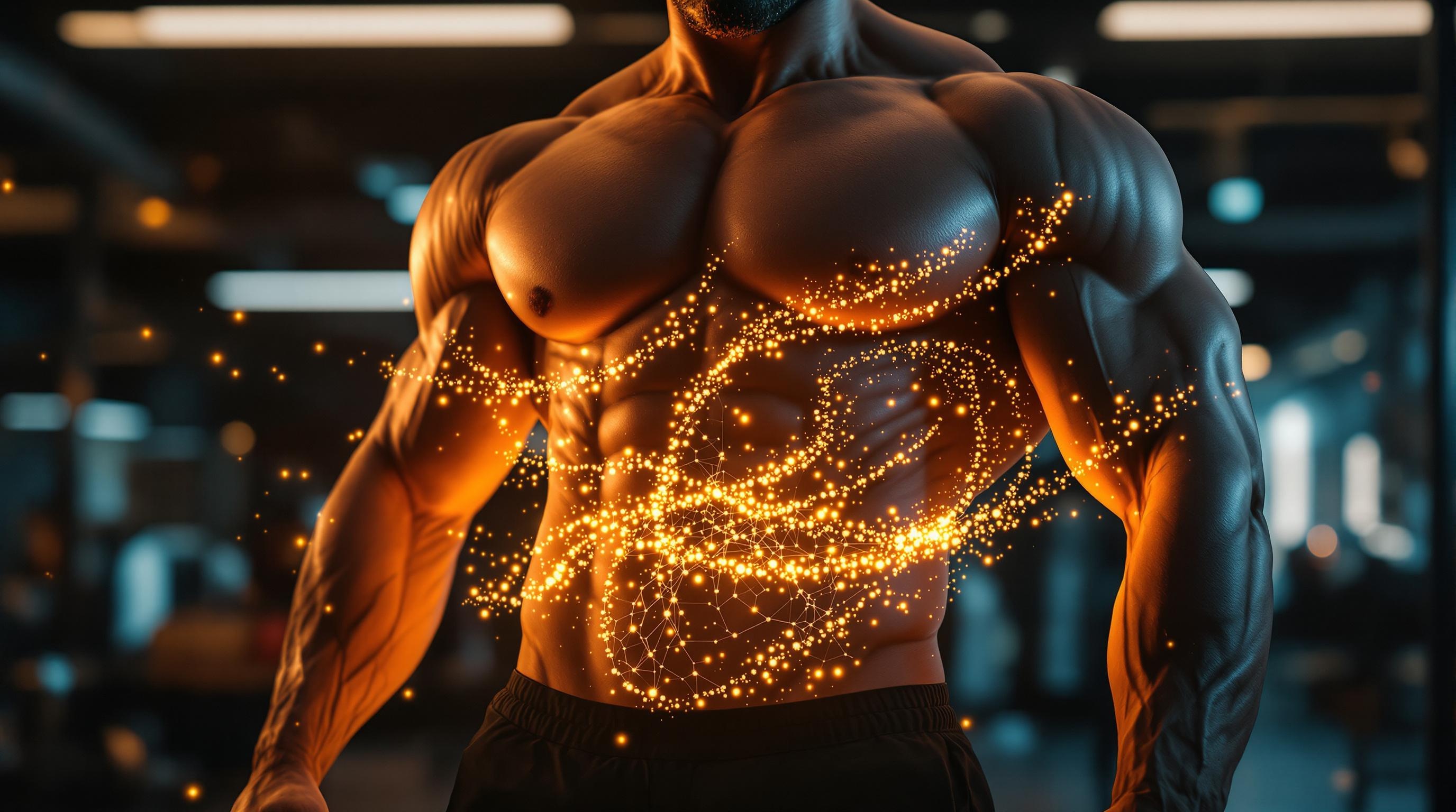 Healthy foods and active people boosting gut microbiome for improved fitness.
